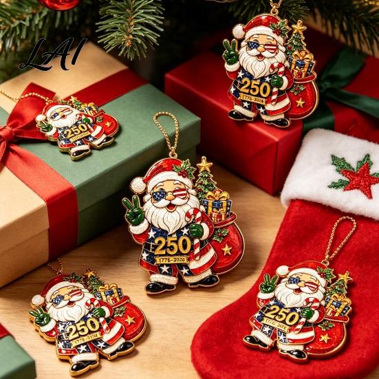 Lightweight Christmas Tree Baubles Patriotic Santa 250th Anniversary Ornament 1776-2026 Commemorative Decoration United States Founding Souvenir 2D