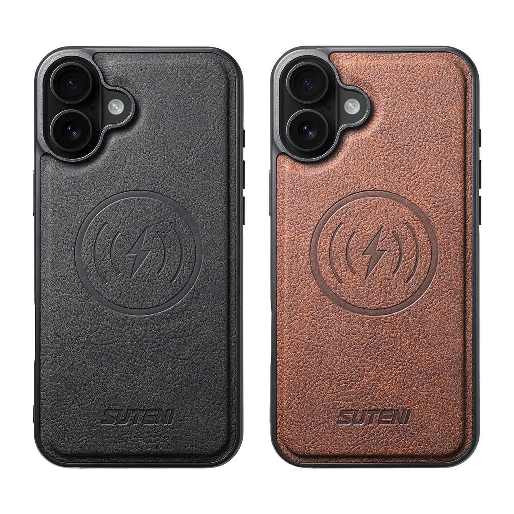 SUTENI G5 For iPhone 17 Case Compatible with MagSafe Litchi Texture Leather Back Cover