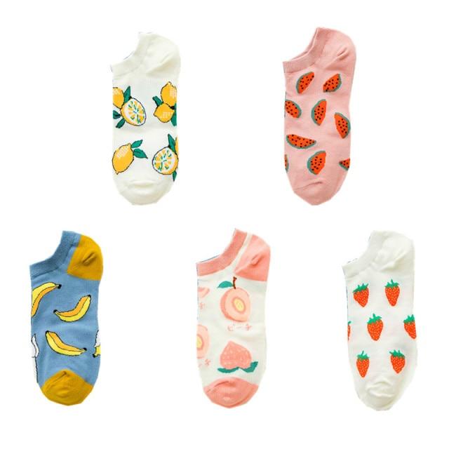 5 пар весенне-летних женских носков с рисунком авокадо, повседневные короткие носки с вышивкой, дышащие забавные носки в стиле Харадзюку, женские носки до щиколотки