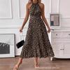 Womens 2025 Leopard Print V-Neck Backless Slip Dress High Waist Flowy Maxi