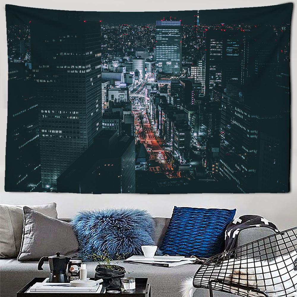 Городской ночной пейзаж, гобелен с пейзажем, необычный Метрополис, настенный Эстетический фон, настенное украшение для спальни, гостиной