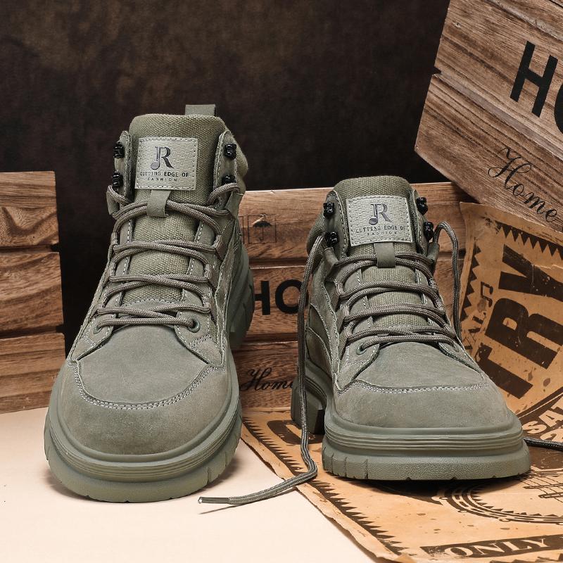 Модные Нескользящие Повседневные Кожаные Ботильоны Мужские Ботинки с Высоким Голенищем Уличные Удобные Мотоботы Модные Мужские Ботинки на Шнуровке Ботинки