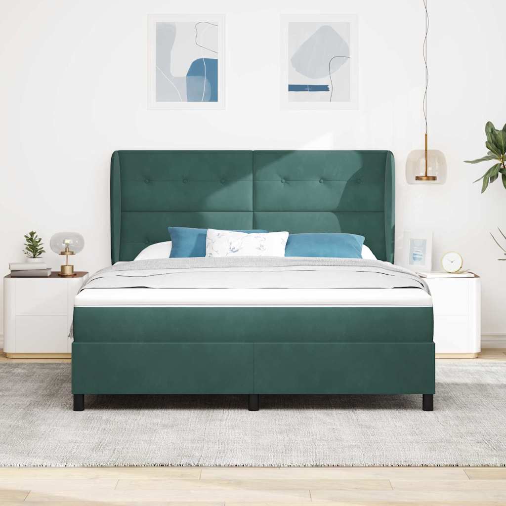 Box Spring Bed with Headboard Dark Green 200 x 180 cm Velvet