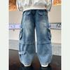 Детские джинсовые брюки весна-осень модные джинсы карго для мальчиков корейский стиль повседневные красивые длинные брюки с карманами