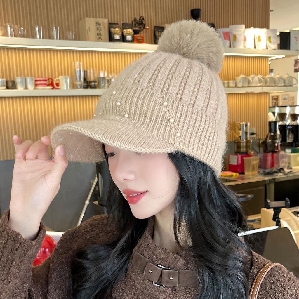 Outdoor Sports Women's Hat Autumn Winter Korean Baseball Cap Plush Lining Warm Knitted