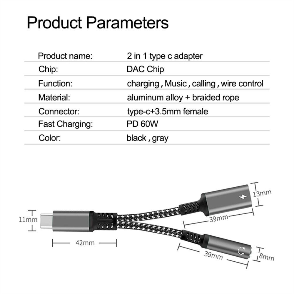 Jack Type C to Type C Type C To 3.5mm Jack Cable Converter OTG Cable Charging Cable Aux Converter