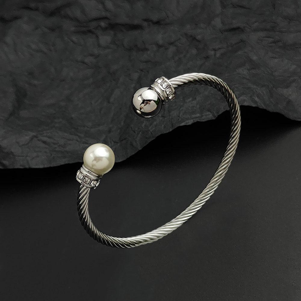 Creative Steel Wire Pearl Zircon Gold-plated Stainless Steel Women's Bracelet Waterproof and Rust-free Couple Bracelet