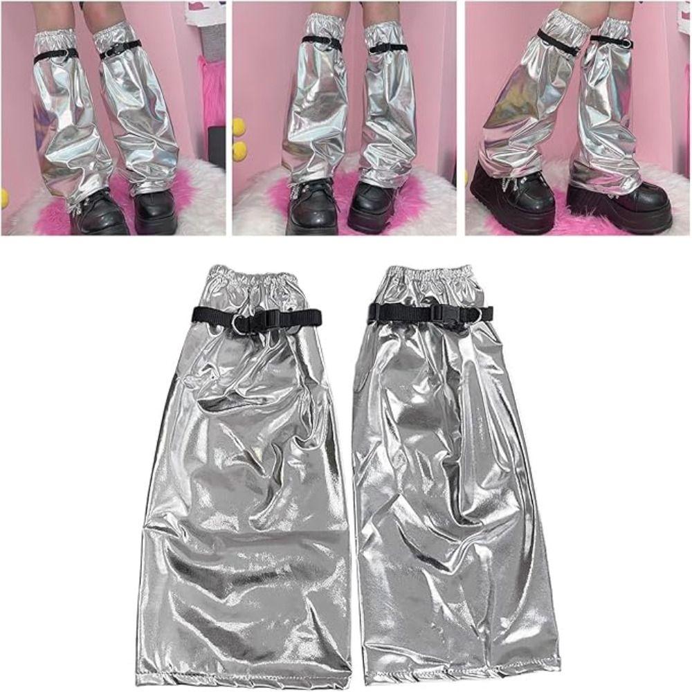 Харадзюку Гетры из ПУ с ремешками на пряжках, Чехлы для ног, Креативный подарок, Металлические серебристые подвязки для ног