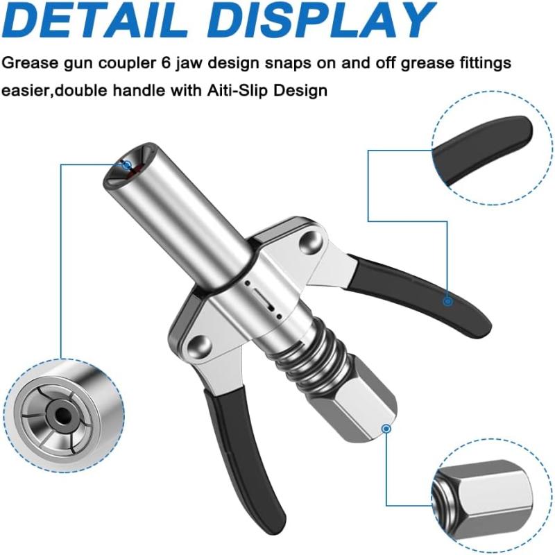 10000PSI Grease Coupler Heavy-Duty Quick Release Oil Grease Gun Coupler Two Press Easy To Push Grease Gun Oil Pump
