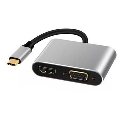 USB хаб переходник SUNROZ USB Type-C - HDMI + VGA + USB 3.0 + PD 87W, Grey (A48659)
