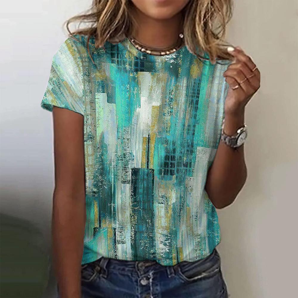 Женские футболки с 3D-печатью, узором в виде масляной живописи, круглым вырезом и коротким рукавом, Y2k, Харадзюку, Топы, Женская одежда