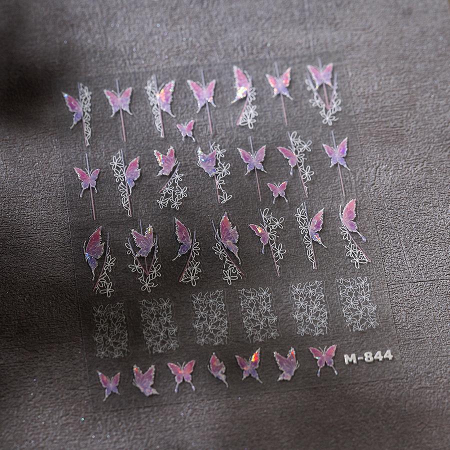 Vigorous Pink Butterfly Gradient Petal Flower Shiny Stars 5D Soft Self Adhesive Nail Art Decoration Sticker Manicure Decal DIY
