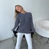 2025 Spring Fashion Striped Long Sleeve T-shirt Women's Cotton Round Neck Casual Versatile Top for Europe and America