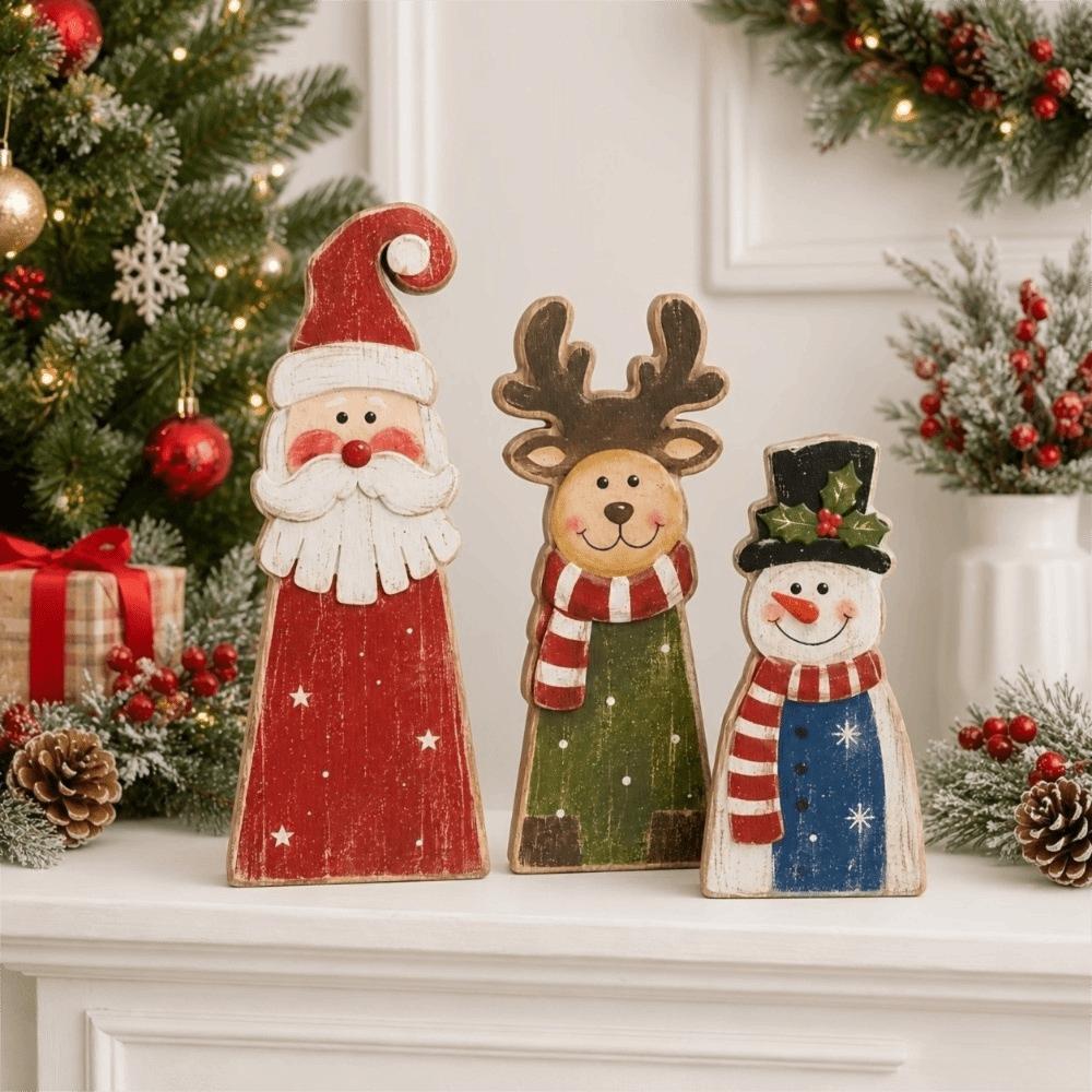 3/4pcs Rustic Farmhouse Style Wooden Desktop Ornaments 2D Flat Holiday Tabletop Decor Dining Tables