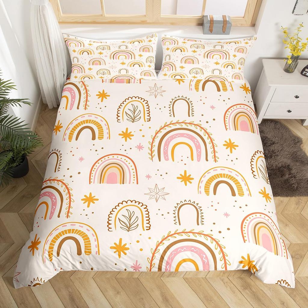 Радужный пододеяльник для девочек, розовый комплект постельного белья с героями мультфильмов, для детей и девочек, милый пододеяльник с облаками и короной, блестящие звездочки, кавайный пододеяльник