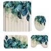 Bathtub Drape Set Feather Pattern Washable Easy Installation Long Service Life Shower Rug Set for Hotel