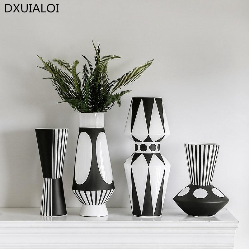 Nordic Creative Black and White Ceramic Vase Abstract Style Flower Arrangement Flower Retro Classic Home Craft Ornament