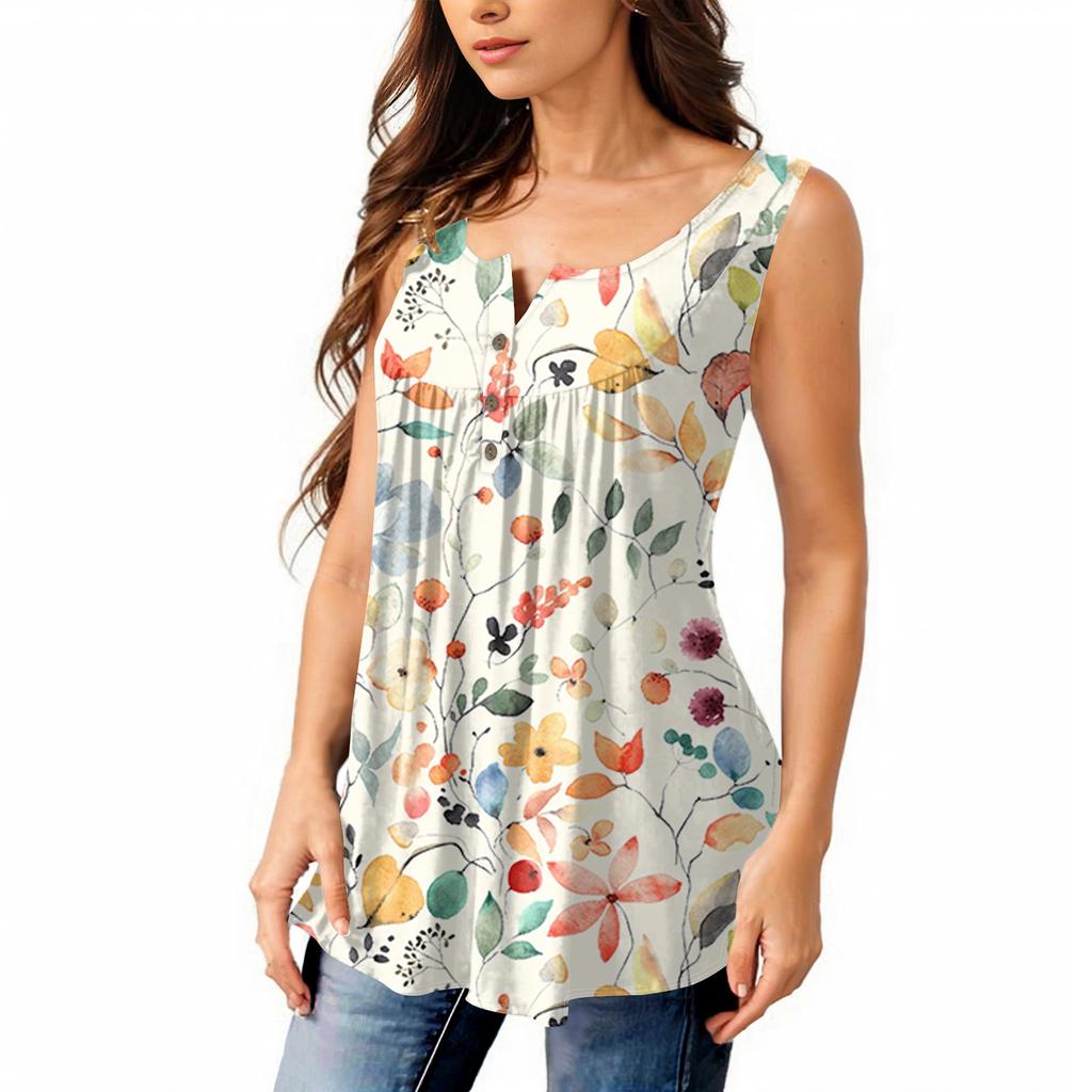 Женская мода плиссированная безрукавка повседневная футболка жилет топ на пуговицах