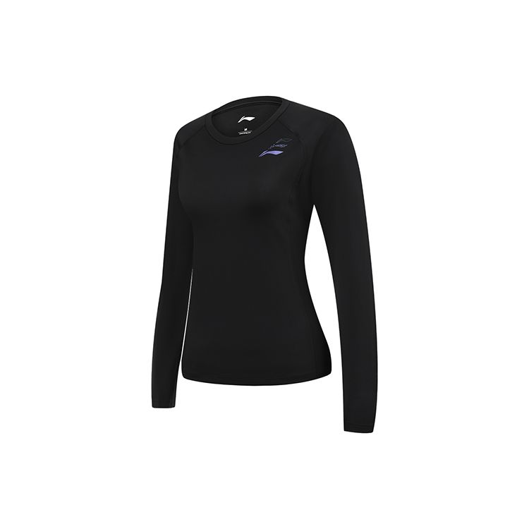 Li Ning Badminton Series однотонный свитер с логотипом и круглым вырезом, облегающий свитшот с длинными рукавами, женская толстовка черного цвета AUDR110-1