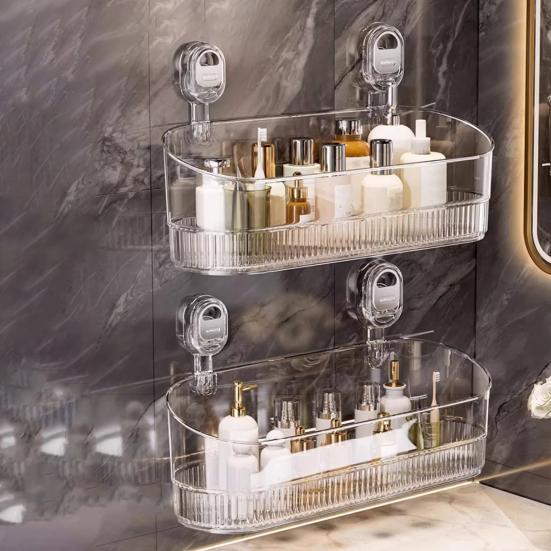 Стеллаж для хранения Большой вместимости Сильный несущий Легко устанавливается Без сверления Присоска для ванной