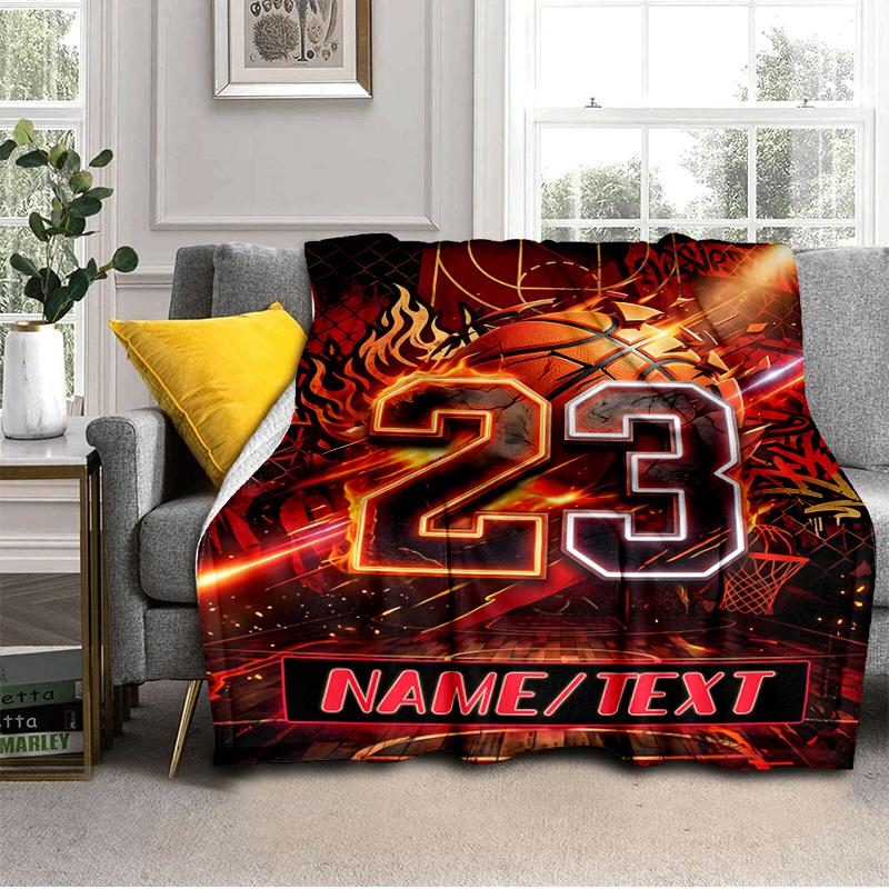 1PC Custom Name Basketball Number 23" outdooor Flannel blankets Throw Blanket All-Season Throw Gift Bedspread for Couch, Bed, Camping Holiday Birthday