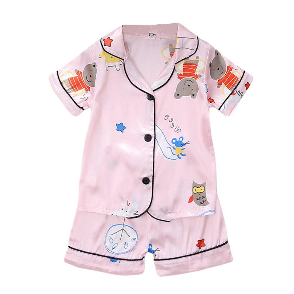 Шелковые пижамы Santin для мальчиков, одежда для сна с кавайным принтом для девочек, пижамный комплект, пижамный комплект, детская домашняя одежда для От 1 до 6 лет