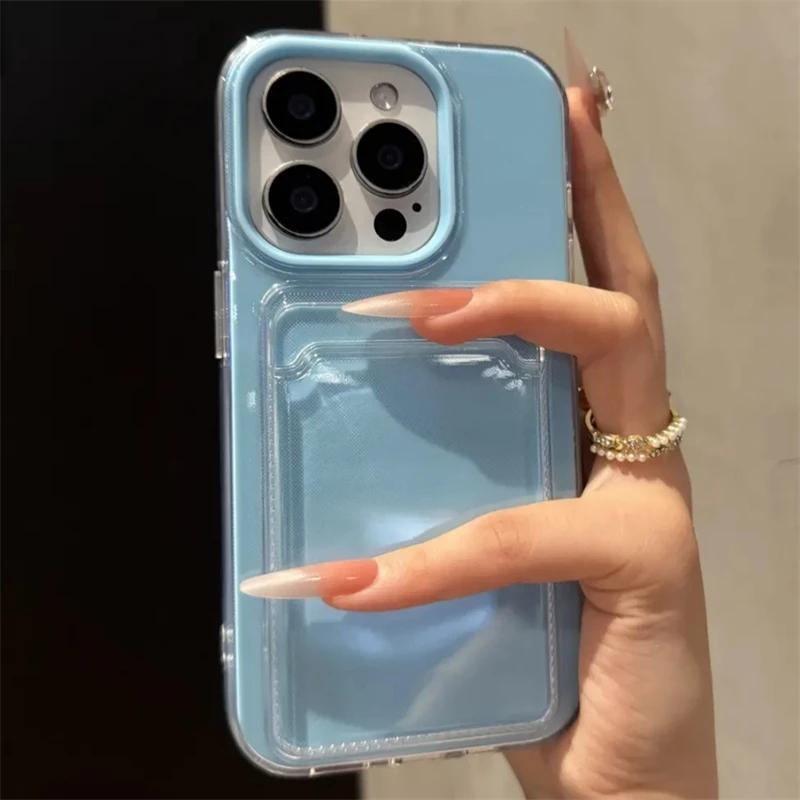 2-в-1 Держатель для карт Кошелек с отделениями Po Pocket Прозрачный Чехол Конфетного Цвета Для iPhone 16 15 14 13 12 11 16Pro Max Ударопрочный Чехол из TPU+PC