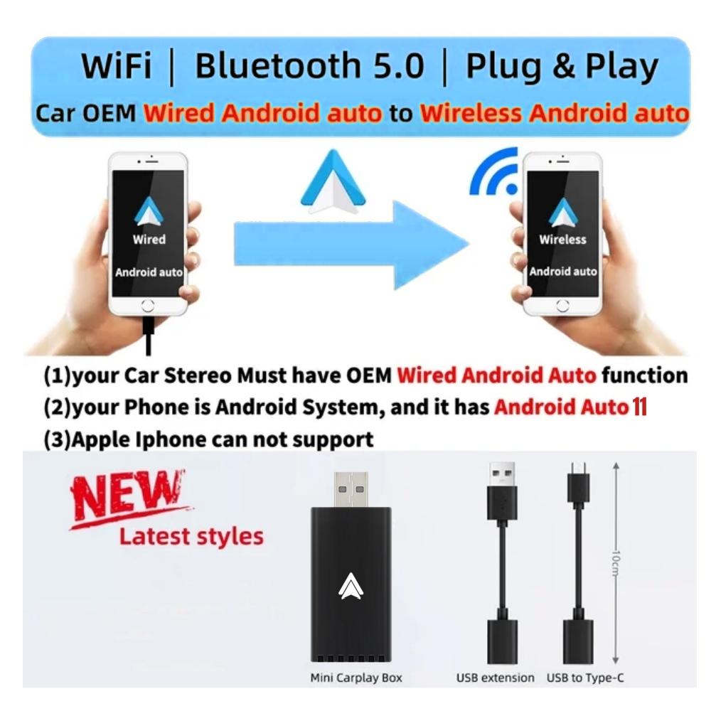 Android Auto беспроводной адаптер Mini Body Smart AI Box Car OEM проводной Android Auto для беспроводного USB-донгла Bluetooth Wifi Spotify