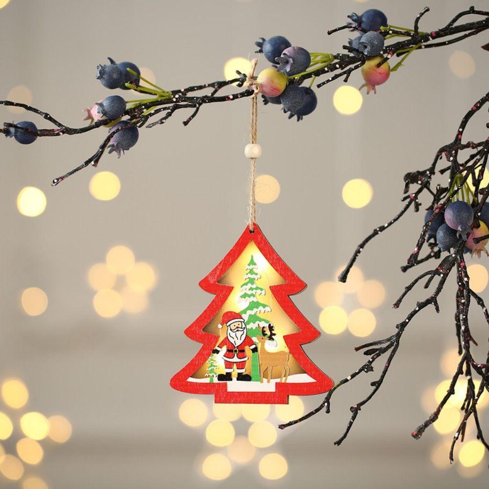 Wooden Santa Snowman Pendants LED Light Christmas Decorations Christmas Tree Ornaments  for Home