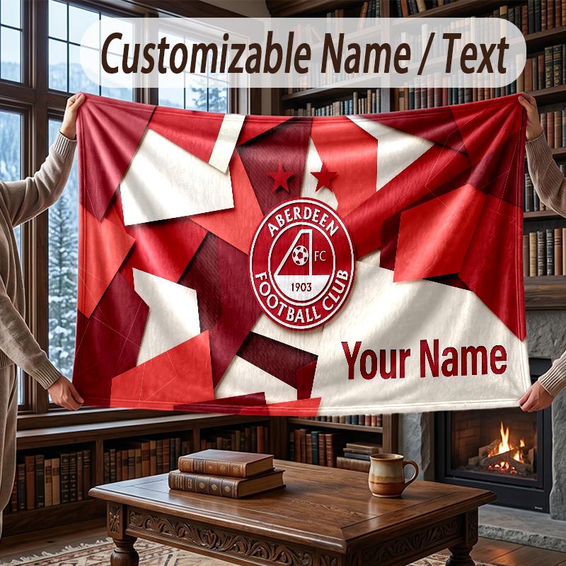 Custom Name Flannel Throw Blanket Aberdeen FC Pattern Warm Home Decoration