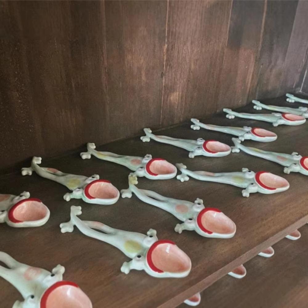 Ceramic Dessert Spoon Cute Coffee Spoon Tea Spoon Ugly Frog Spoon Party
