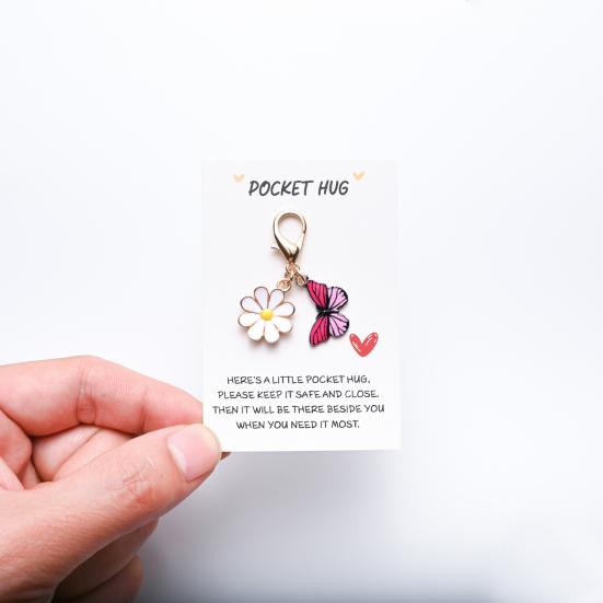 Цветок Удачи Карманное Объятие Брелок Вдохновляющий Бабочка/Пчела/Божья Коровка Цветок Брелок Шарм с Карточкой Подарки для Женщин Подруг Коллег