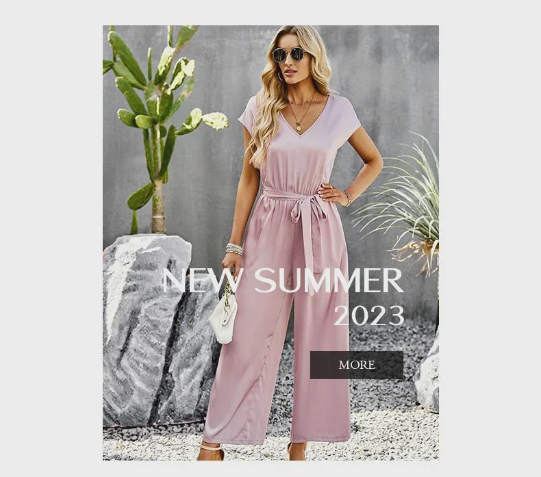 Женский однотонный комбинезон Diyun в европейском и американском стиле - лето 2023 г., свободные широкие брюки