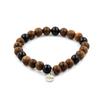 Stones and Minerals. Schorl Tourmaline Beads Bracelet from Brazil + Wood 8 Mm. Made In France.