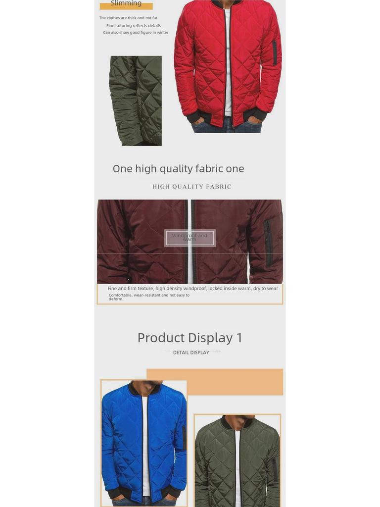 Мужская однотонная стеганая хлопковая куртка с воротником-стойкой - зимняя версия 2023 г.