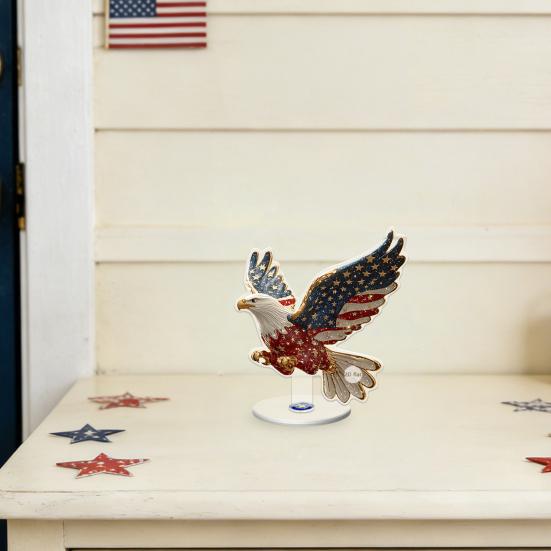 Eagle Tabletop Ornament, 360° Spinning Patriotic Acrylic Display with American Flag & Stars, High-Definition July 4th Independence Day Decor for