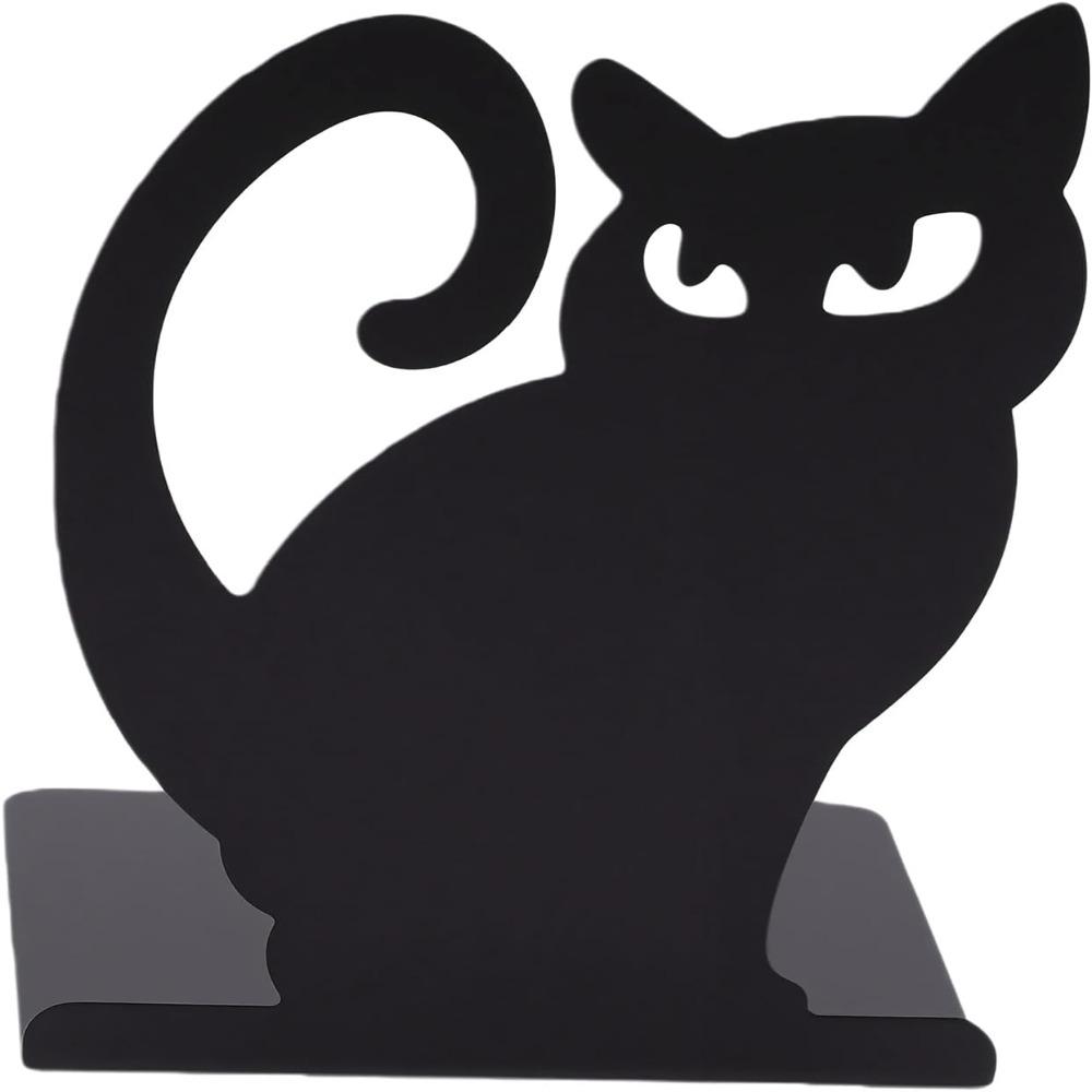 2pcs Black Decorative Cat Bookend 4.72x4.37x5.87in Book Organizer Office Desk