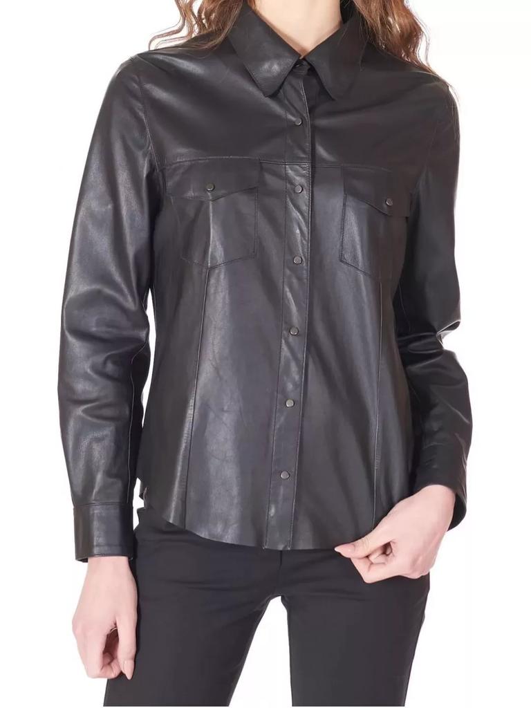 Рубашка из натуральной кожи ручной работы женская черная дизайнерская повседневная стильная 100% овчина натуральная