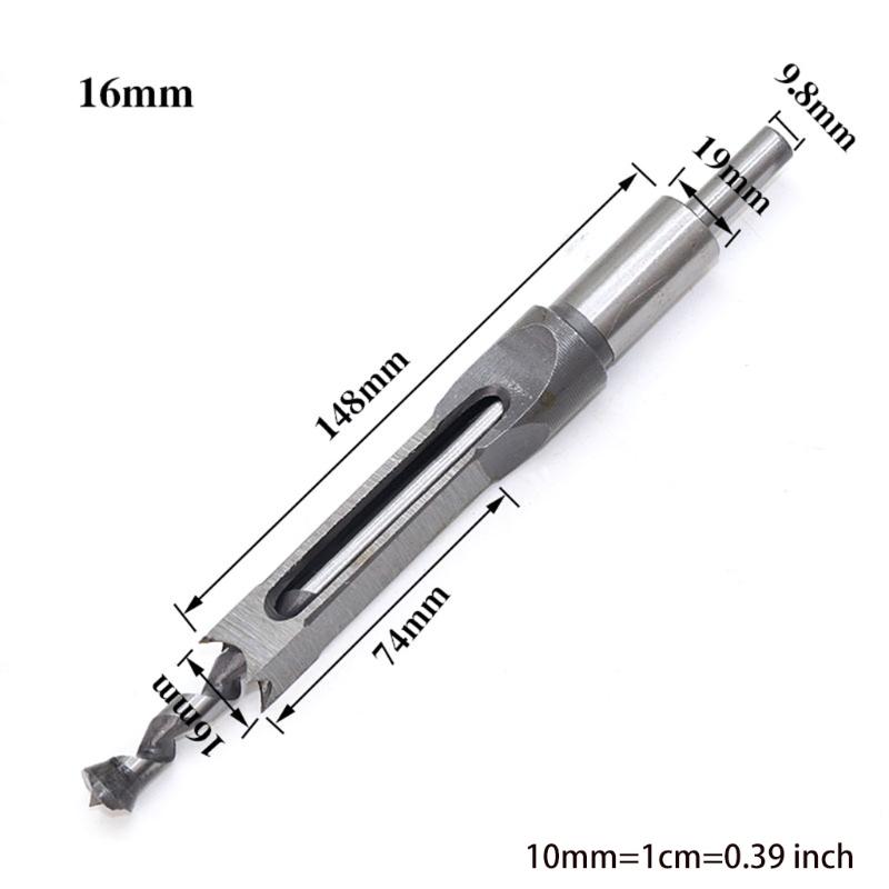 Multi-purpose Square Hole Drill Bit Steel Hardness for Sharp Durable Mortising Chisel Set 6.4 mm/8mm/9.5mm/12.7mm/14mm/1