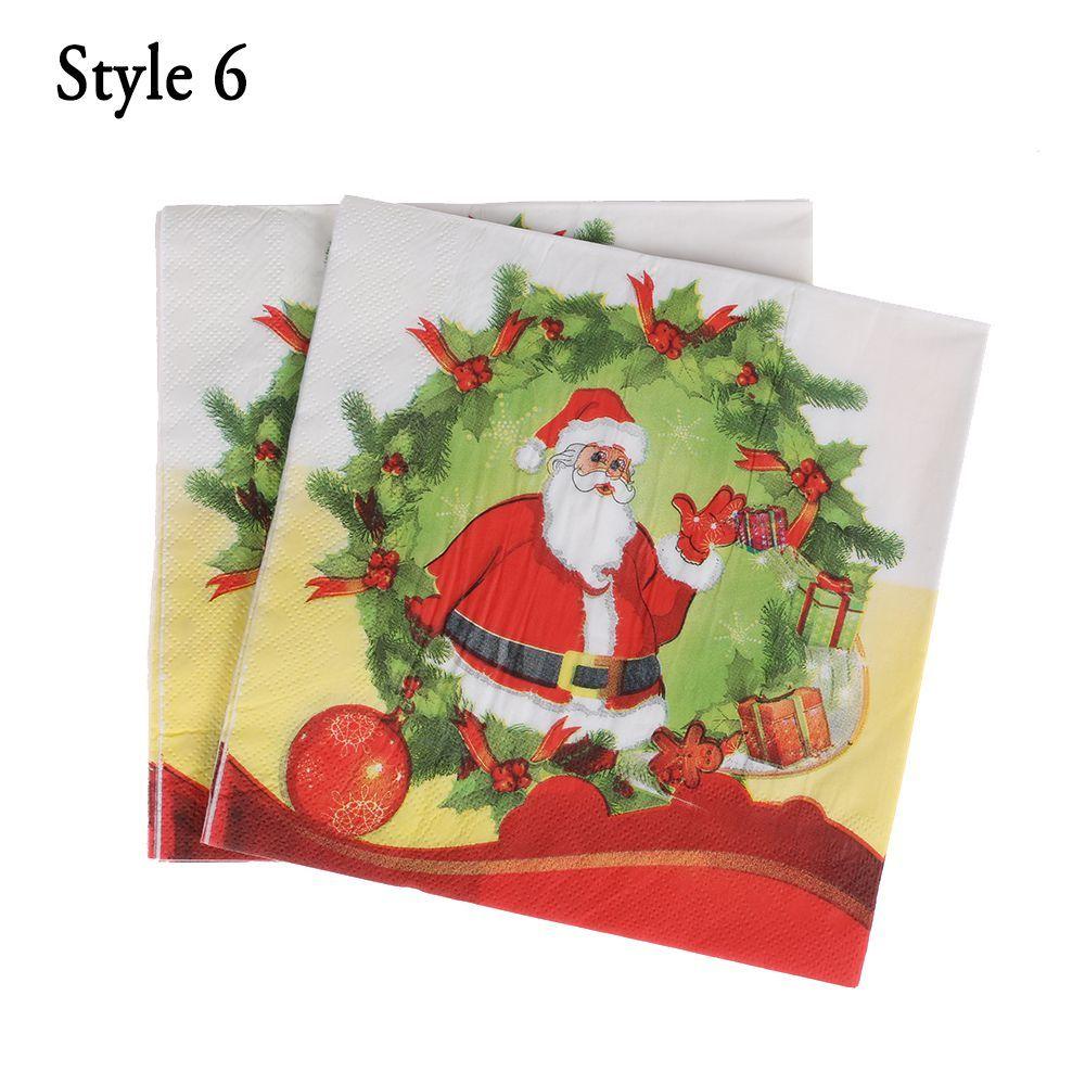 20pcs Home Decorative Santa Claus Cute Christmas Decoration Towel Printing Paper Napkin Serviette