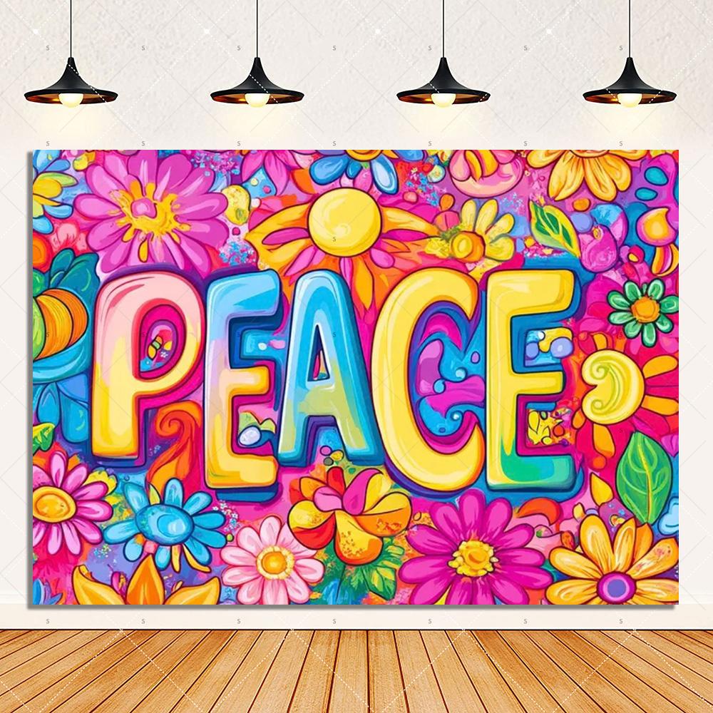 Colorful Hippie Bus Background Banner Bohemian Style Theme Backdrop Supplies Love And Peace Party Decorations Photography Props