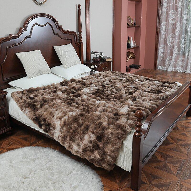 Толстый и Теплый Современный Плед Осень и Зима Пузырьковый Бархат Плед из Кроличьего Меха Плюшевое Покрывало для Дивана Наволочка Мягкая и Удобная Простыня