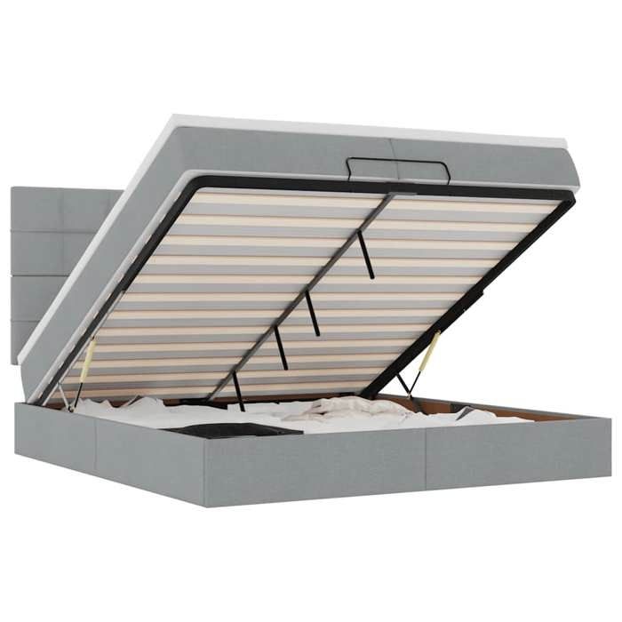 VidaXL Cadre de lit ottoman et matelas gris clair 200x200cm tissu, cadre de lit, cadre de lit rembourré, cadre de lit 3314031