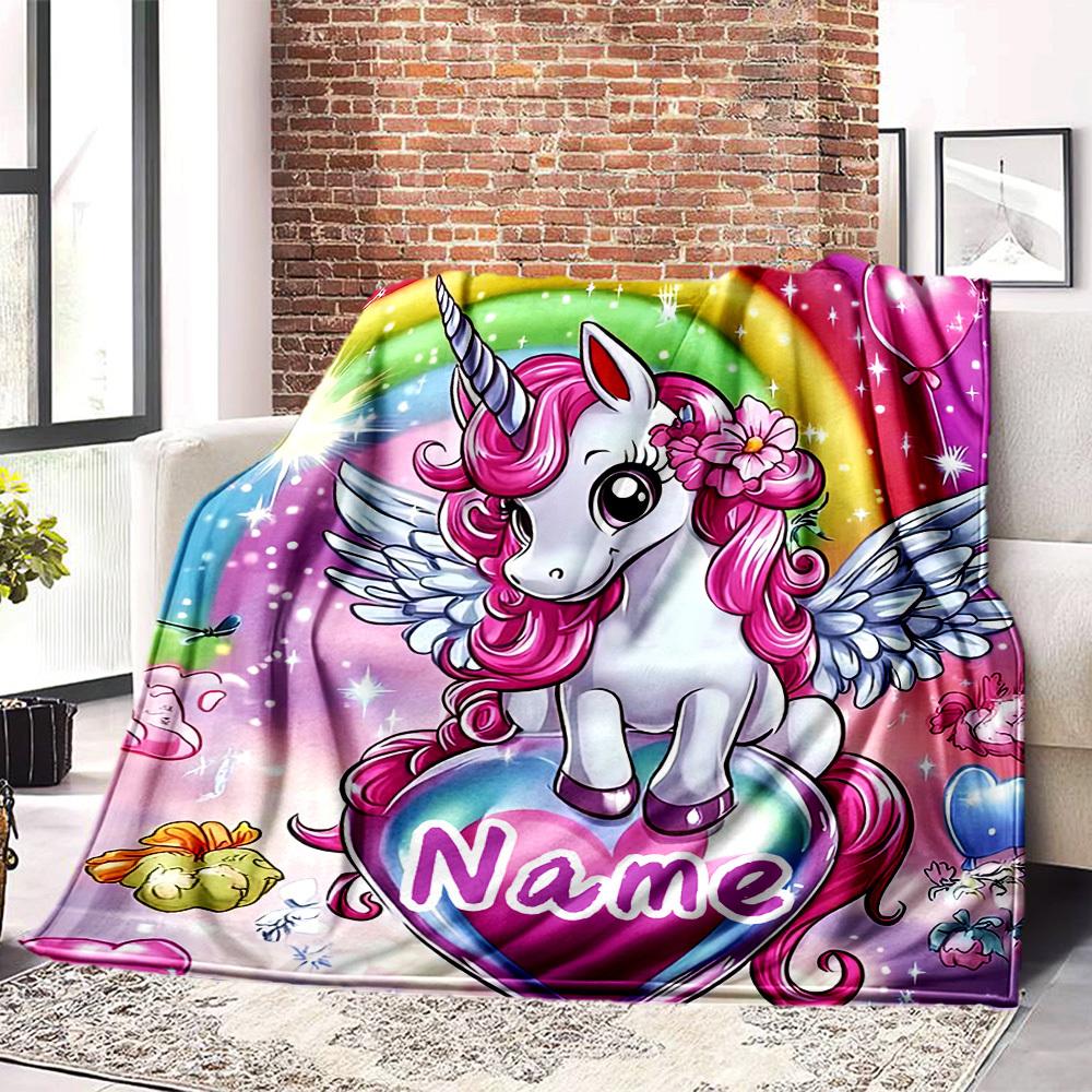 Unicorn Fantasy Home Customize Your Name Blankets Comfortable Soft Lightweight Allseason Multipurpose Blanket For Picnics Sofas Offices Beds Living