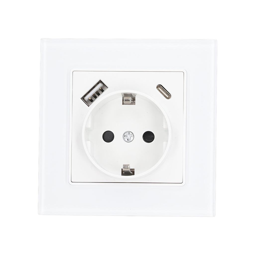 Standard Type C 5V 2.1A USB Concealed Mounted Socket Tempered Glass Panel Wall Socket 82 Type  3520W