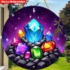 2D Flat 20*20cm1pc Dazzlingly Brilliant Gemstones Patterns Circular Hanging Ornament, Mining Gemstones Theme Wooden Pendant, Serves As a Decoration