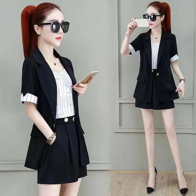 Женский летний костюм Temperament Commuter с короткими рукавами + однотонный дизайн с шортами