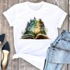 (Asian Size) Tee Top Woman Cartoon Forest Trend Cute Female Short Sleeve Clothing Print Fashion Graphic T-shirts Women T Shirt