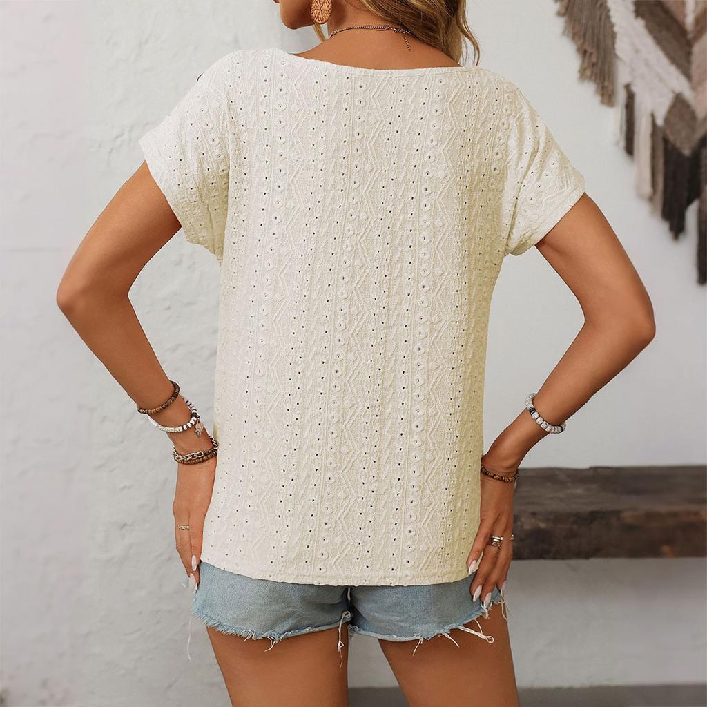 Женская модная свободная однотонная футболка с круглым вырезом и короткими рукавами на пуговицах