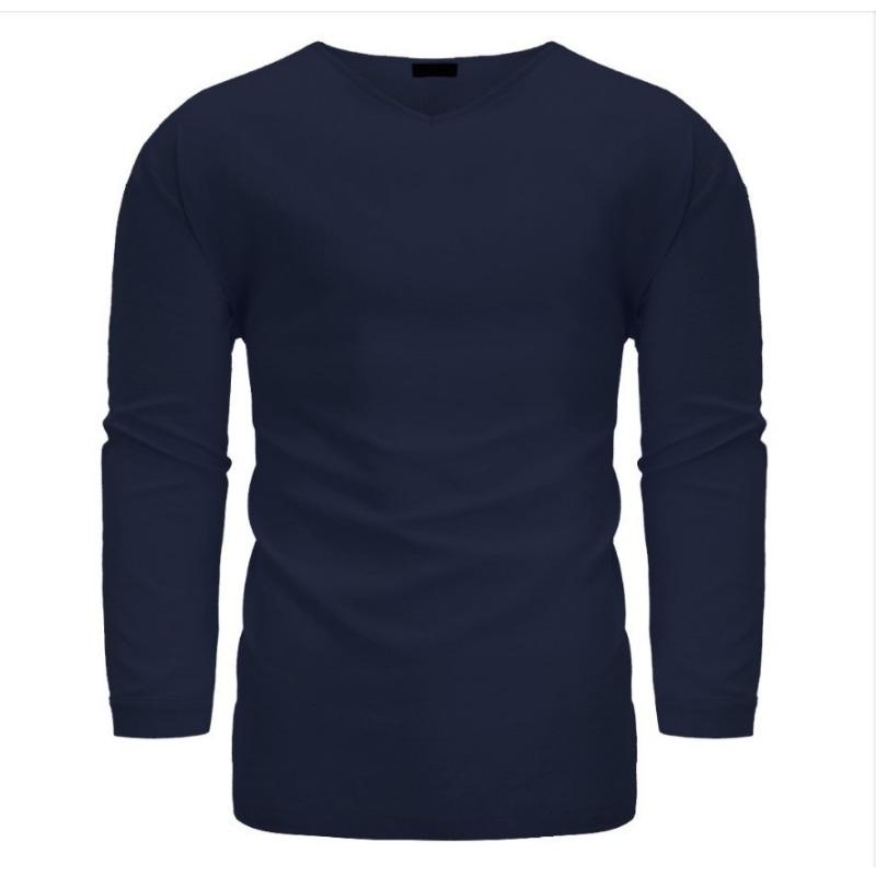 Мужская рубашка свободного кроя из хлопка и льна с длинными рукавами и V-образным вырезом